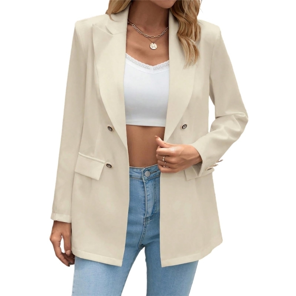 Women's Long Sleeve Blazers Lapel Neck Open Front Double Breasted Suit Business - Picture 2 of 6